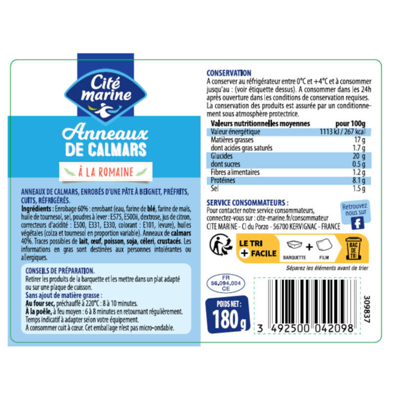 Cité Marine Anneaux de Calamars à la Romaine 180g