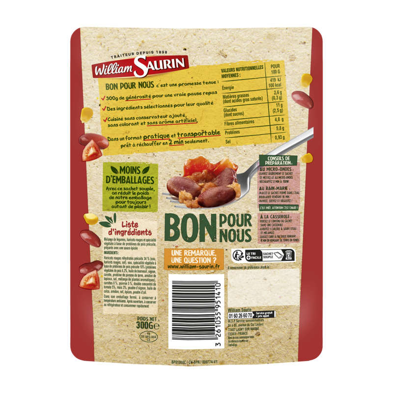 William Saurin Doypack bons pour nous chili végétal 300g