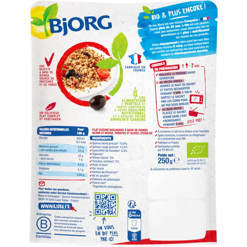 Bjorg Quinoa, tomates & olives, Bio 250g