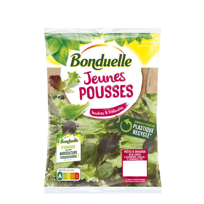 Bonduelle jeunes pousses de batavia laitue rouge et laitue verte 145g