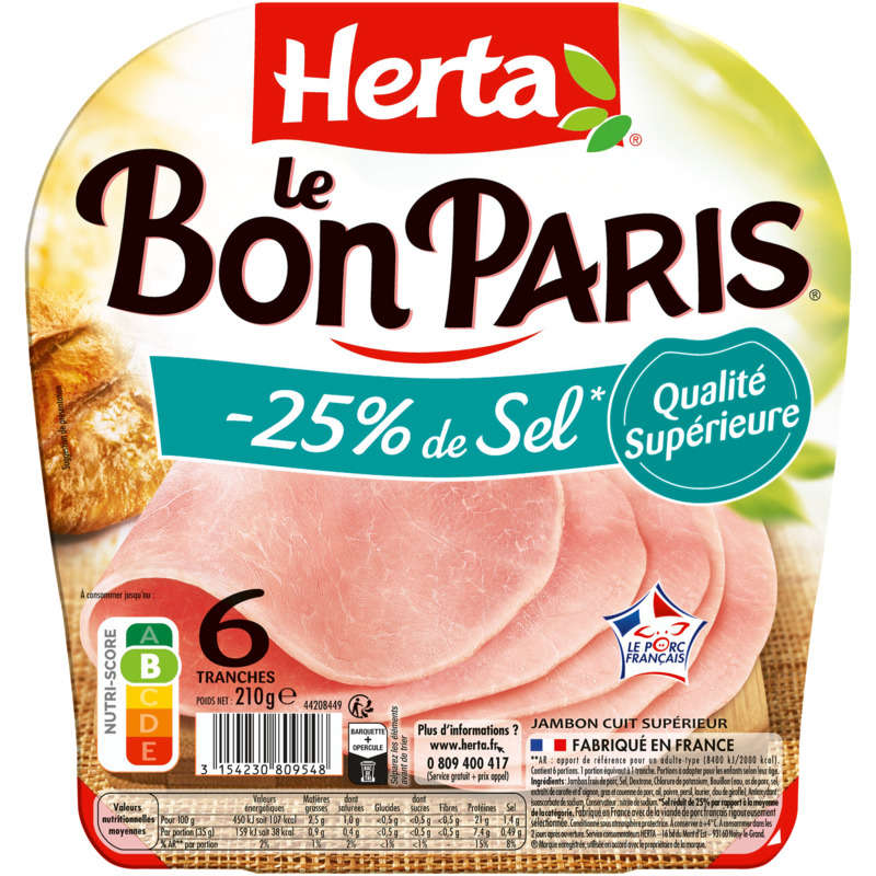 Herta Le Bon Paris Jambon avec moins de 25% de sel x6 210g