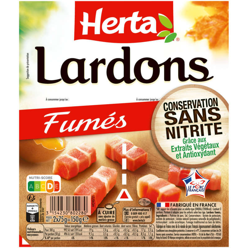 Herta Lardons Fumés sans nitrite 2x75g