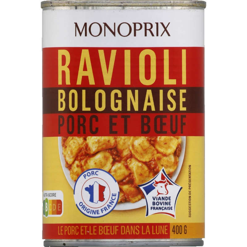 Monoprix ravioli bolognaise porc et bœuf 400g