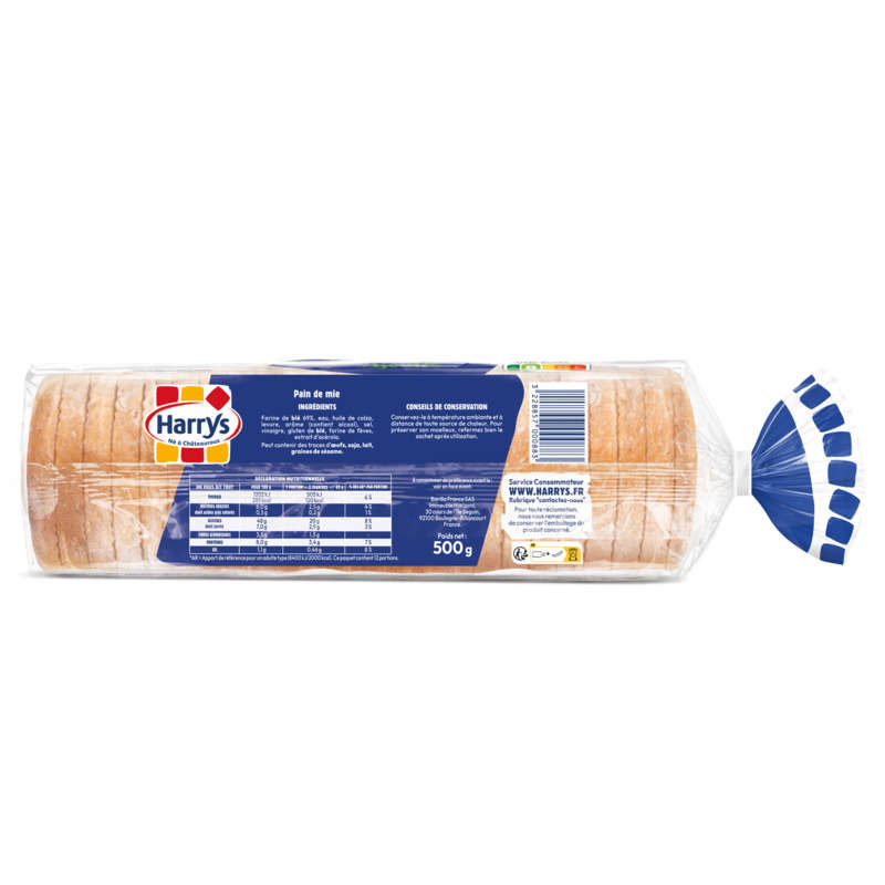 Harrys Pain de mie extra moelleux nature sans sucres ajoutes sans additifs 500g