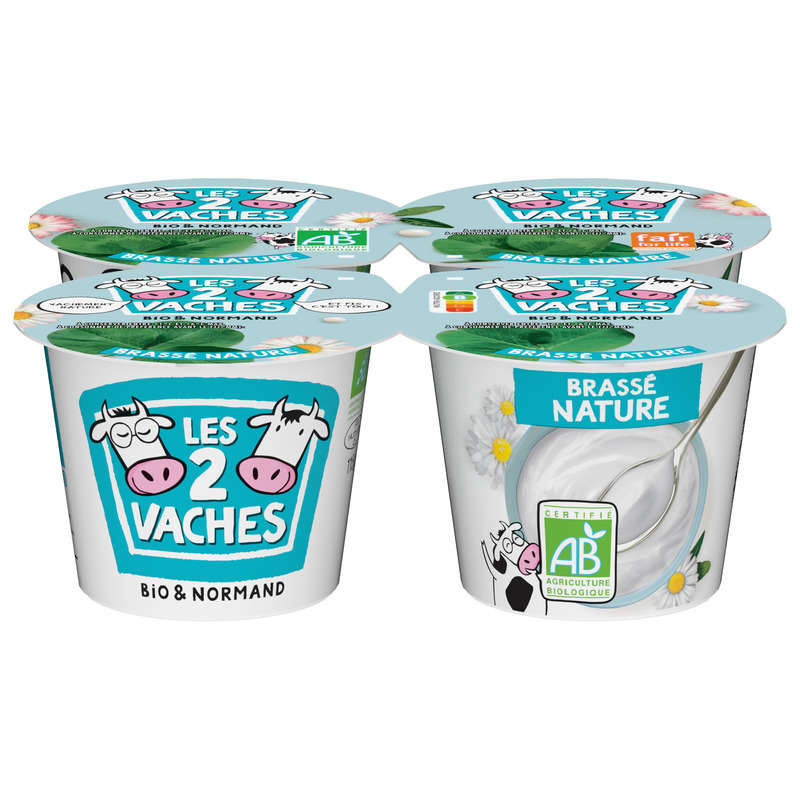 Les 2 Vaches Yaourt nature Brassé Bio 4x115g