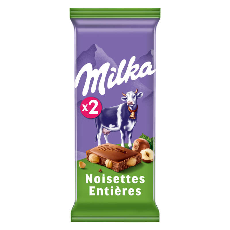 Milka Tablette Chocolat Au Lait Et Aux Noisettes Entières 2x100g