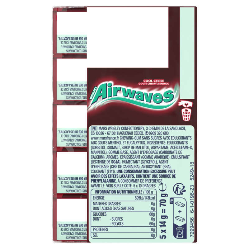 Airwaves cool cerise 5 étuis de 10 dragées 70g