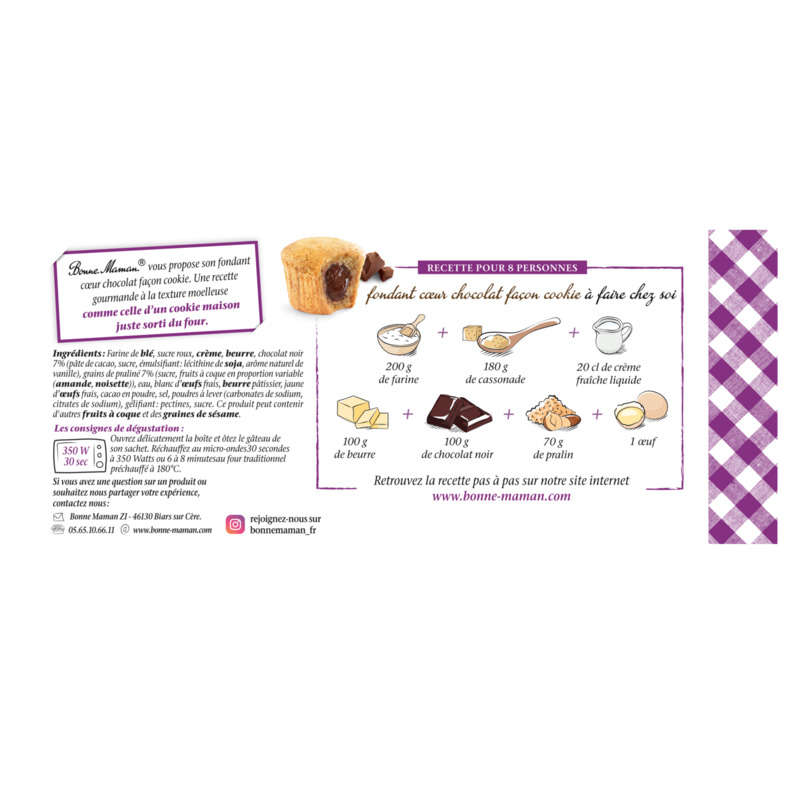 Bonne Maman Fondant Cœur Chocolat Façon Cookies 2x80g