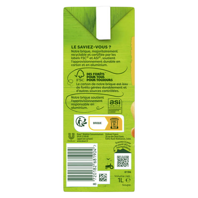 Knorr Soupe Velouté de Potiron à la Crème fraiche Française 1L