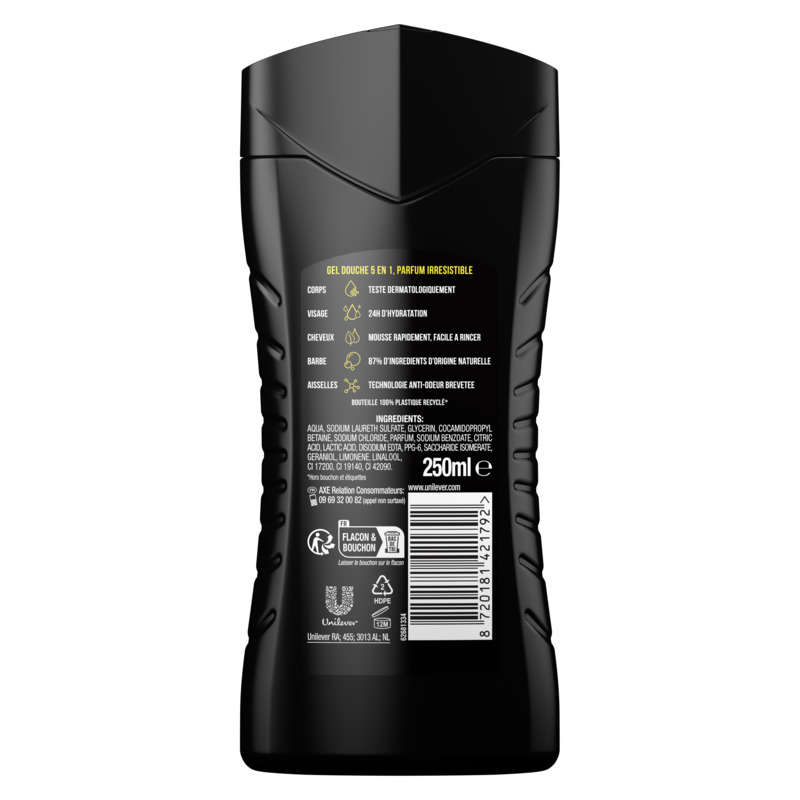 Axe Gel Douche Homme 5 en 1 Dark Temptation Parfum Chocolat Noir 250ml