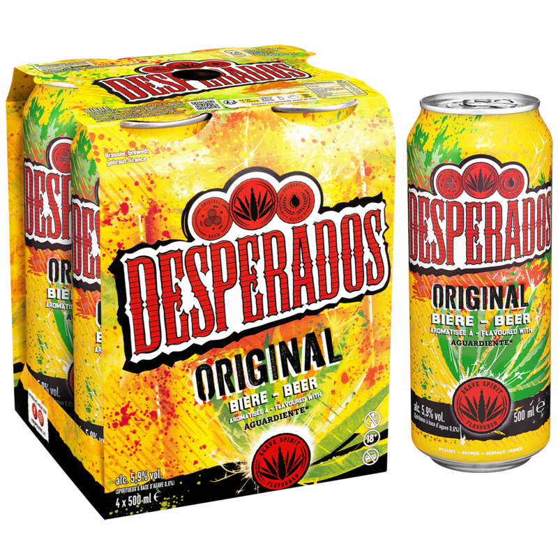 Desperados Original Bière aromatisée à un spiritueux à base d'agave en canettes 4x50cl