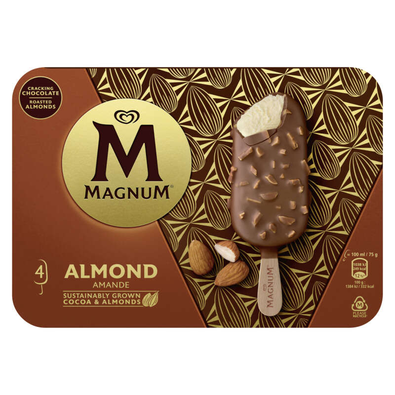 Magnum Glace bâtonnet amande 4x 100ml - 300g