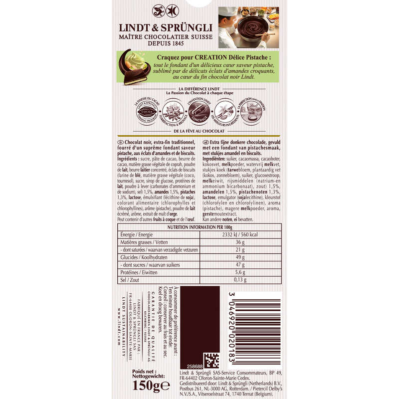 Lindt Creaation Noir Délice Pistache 150G