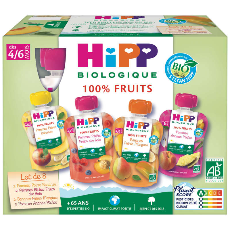 Hipp Biologique Purées de Fruits 4 Variétés, Dès 4/6 Mois