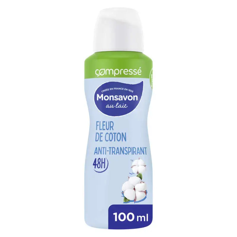 Monsavon Anti-Transpirant Spray Compressé Fleur de Coton Toute Légère 100ml
