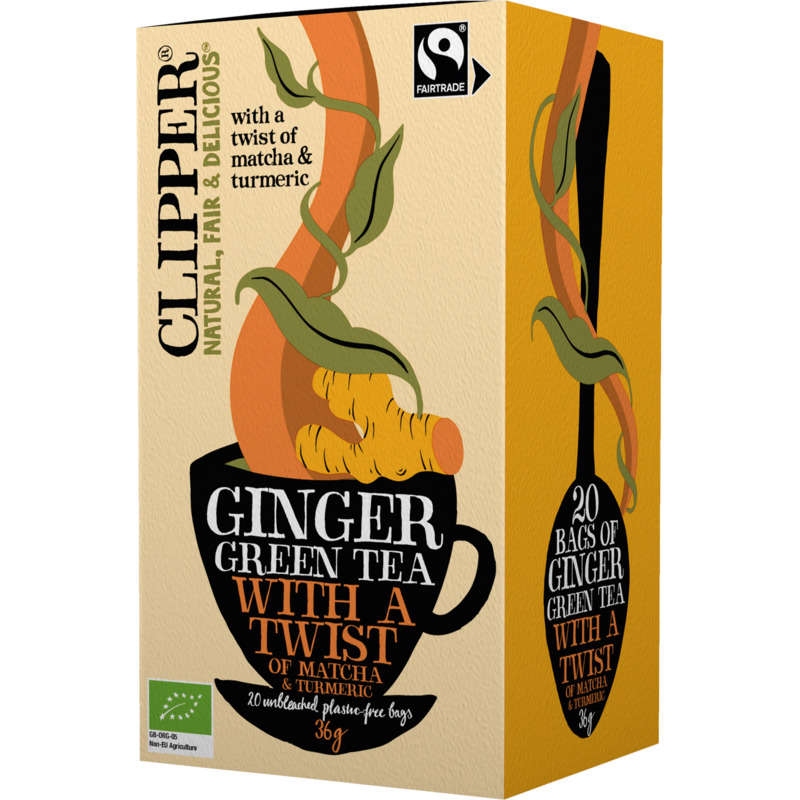 Clipper Ginger Thé Vert Bio Racine De Gingembre, Curcuma Et Matcha Aromatisé 36g