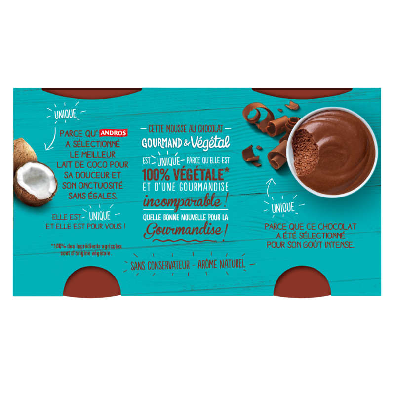 Andros Gourmand Mousse Au Chocolat Au Lait De Coco 4x55g