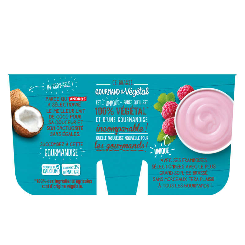 Andros Gourmand & Végétal Framboise et lait de coco 4x100g