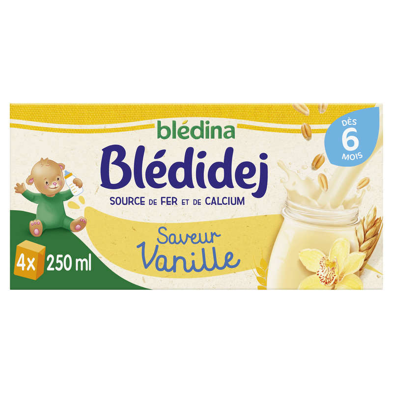 Blédidej Céréales au Lait de Suite Saveur Vanille Dès 6 Mois 4x250ml