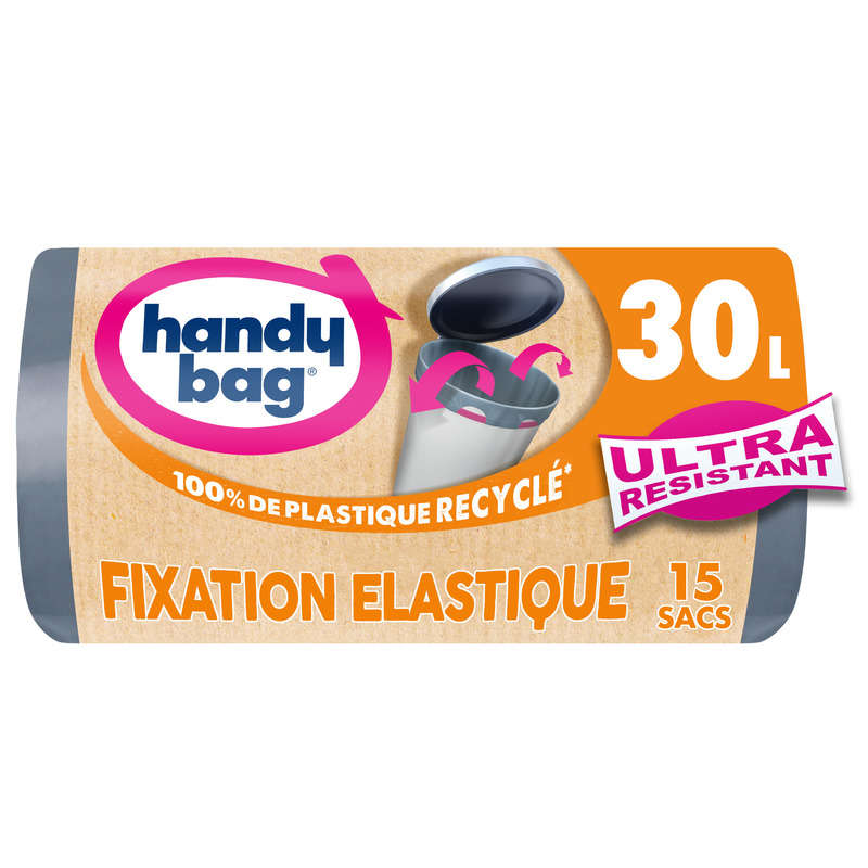 Handy Bag Sacs Poubelle Fixation Élastique Ultra-Résistant 30L *15