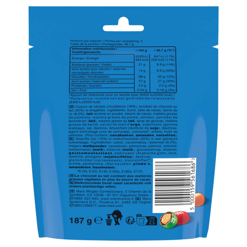 M&M's Crispy au Riz Soufflé Pochon 187g
