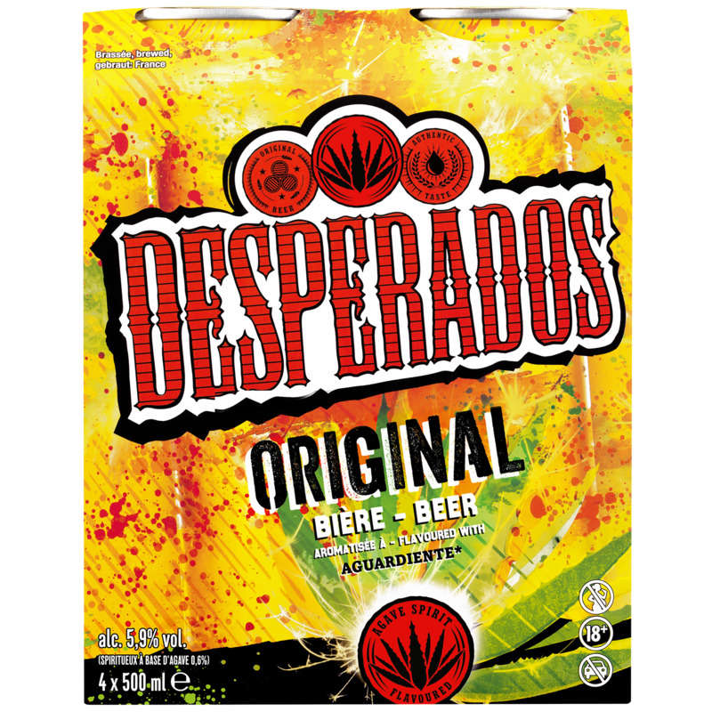 Desperados Original Bière aromatisée à un spiritueux à base d'agave en canettes 4x50cl