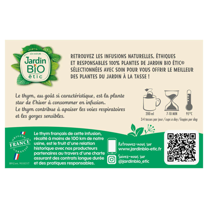 Jardin Bio Infusion Thym x20 Sachets