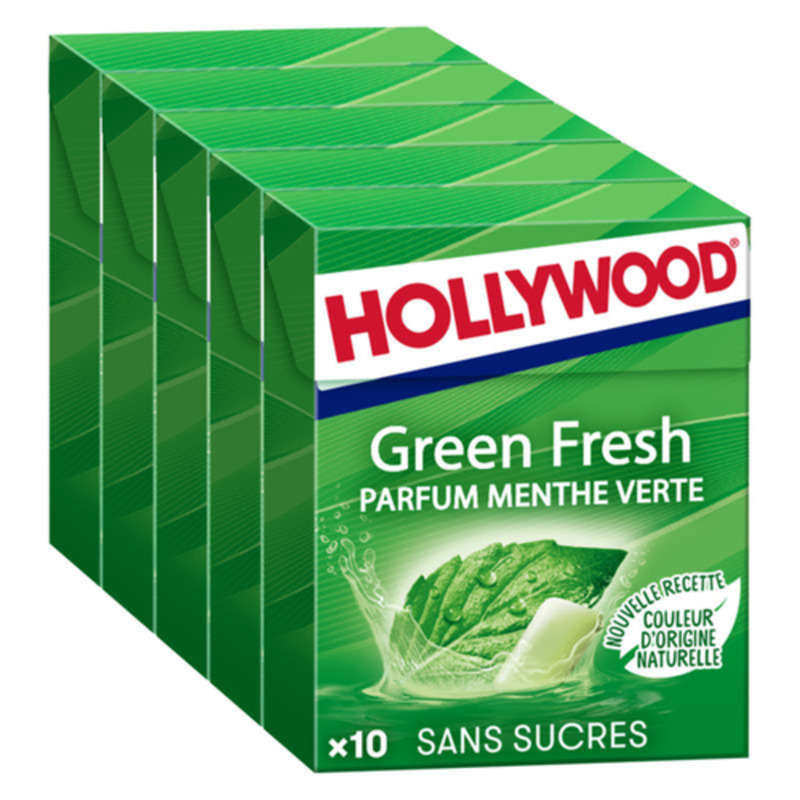 Hollywood Green Fresh x10 Chewing-gum Menthe Verte Sans Sucres 70g