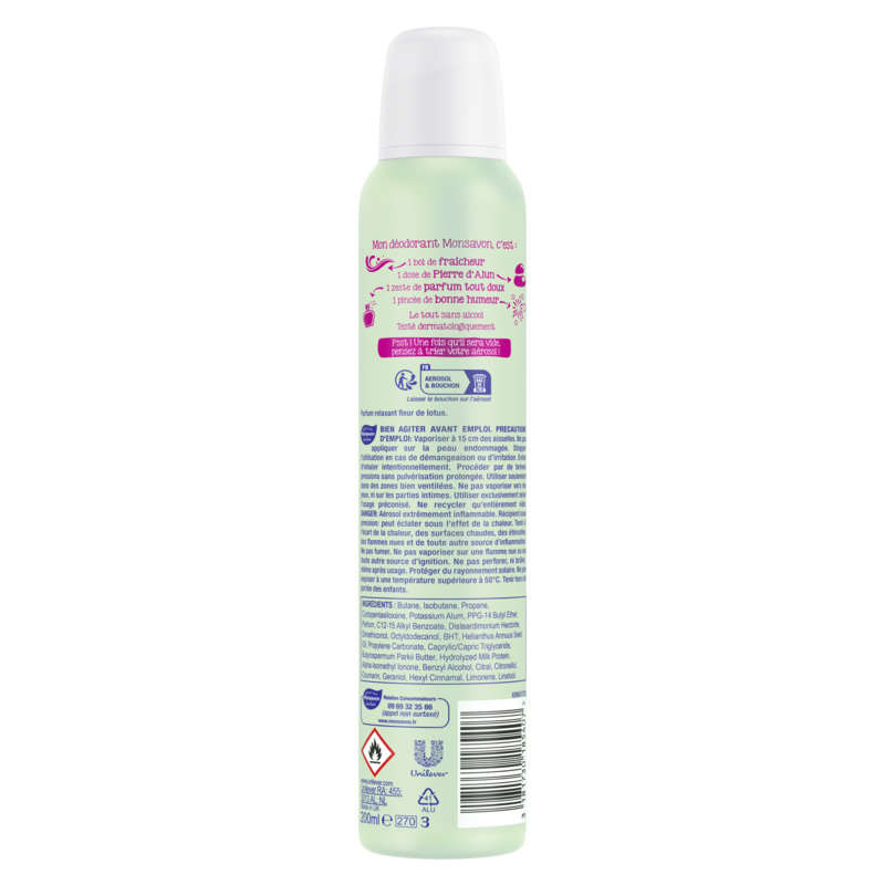 Monsavon Déodorant Femme Spray Fleur De Lotus Presque Divine 200ml