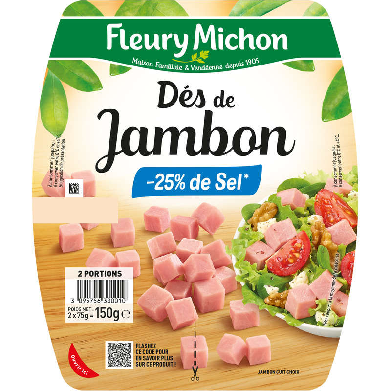 Fleury Michon Dés De Jambon -25% De Sel 2x75g