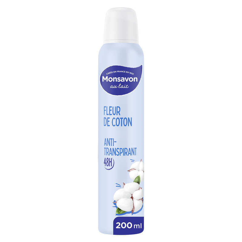 Monsavon Déodorant Femme Spray Antibactérien Lait & Coton 0% Alcool 200Ml