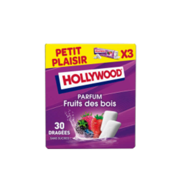 Hollywood Chewing-Gum Sans Sucres Fruits Des Bois 3x12g