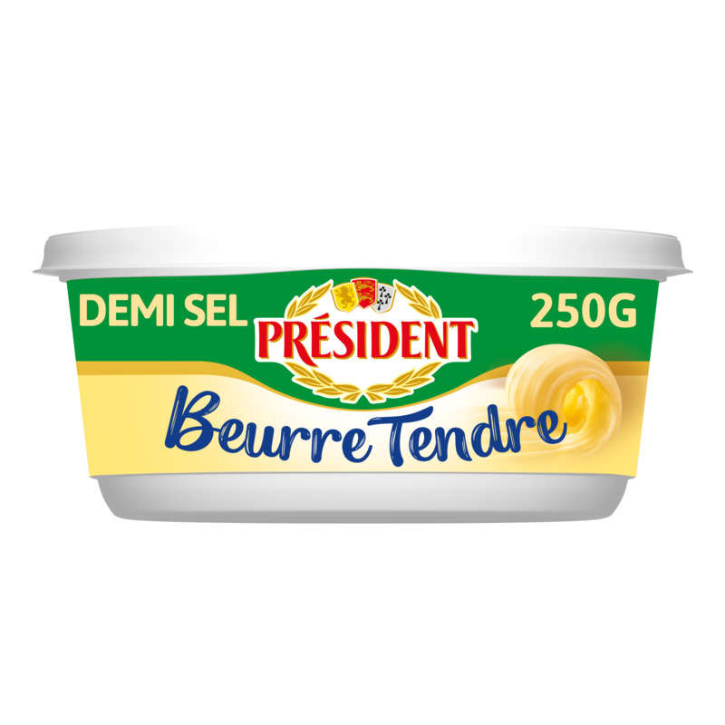 Président Beurre Tendre demi-sel 80% MG Beurrier 250g