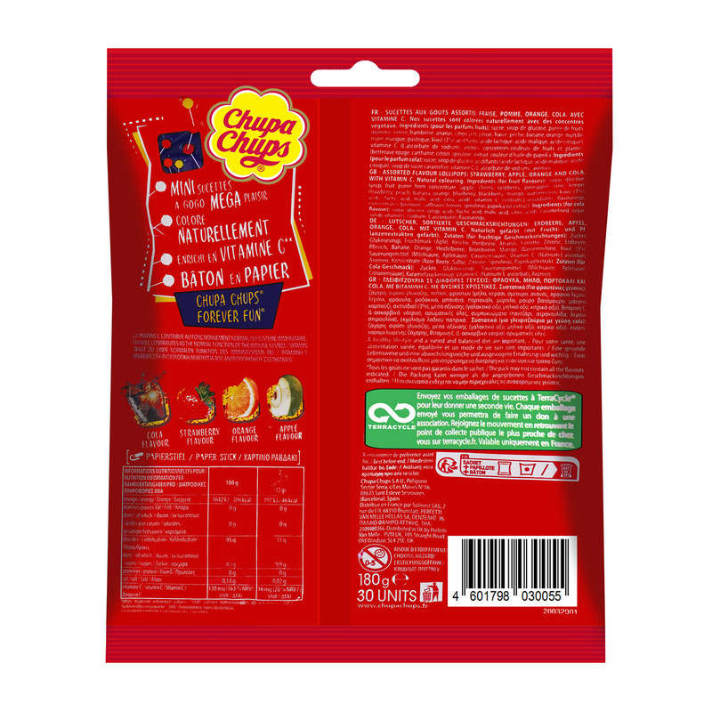 Chupa Chups Mini Sucette Sachet De 30 Goûts Assortis 180g