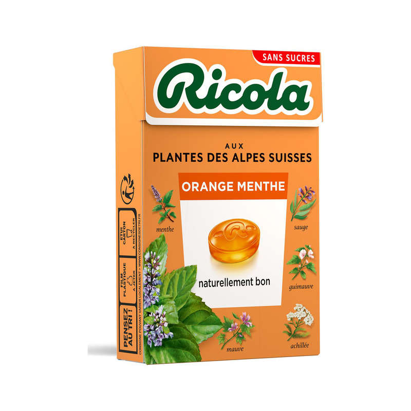 Ricola Aux Plantes Des Alpes Suisses Orange Menthe Sans Sucres 50g