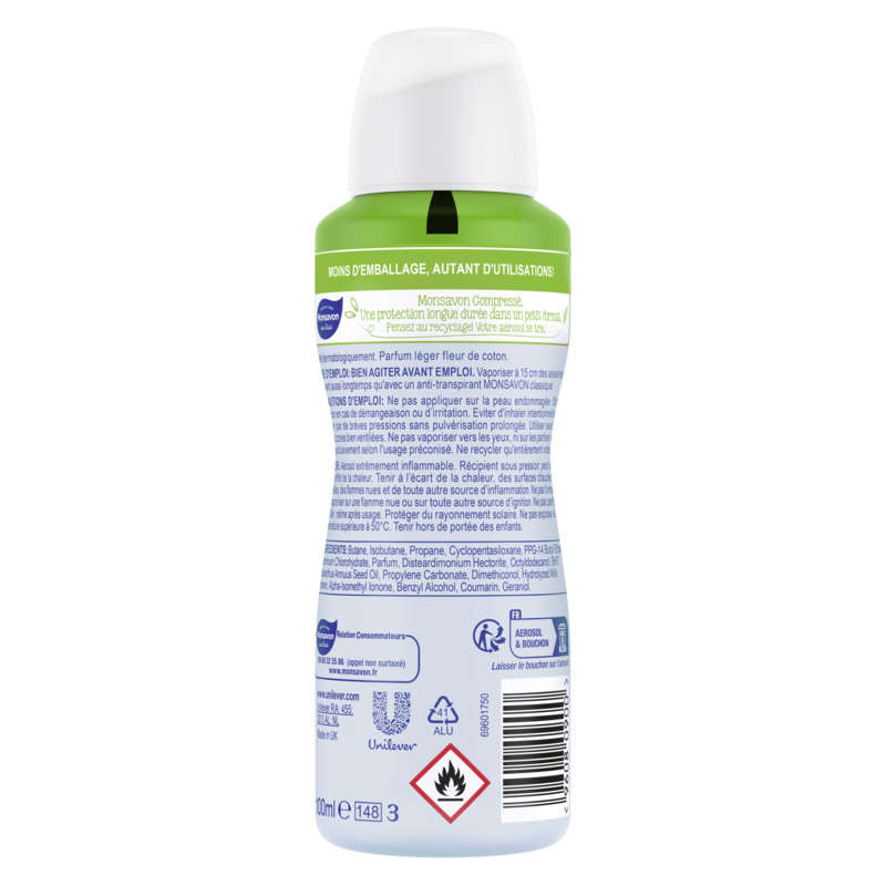 Monsavon Anti-Transpirant Spray Compressé Fleur de Coton Toute Légère 100ml