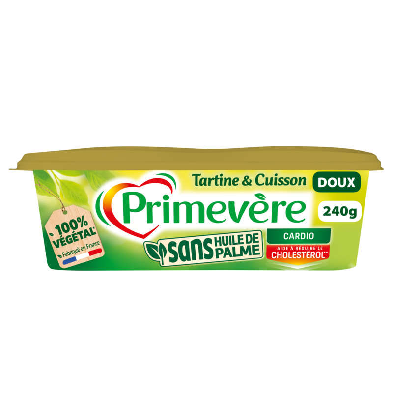 Primevère Margarine Tartine & Cuisson Sans Huile de Palme doux 240g