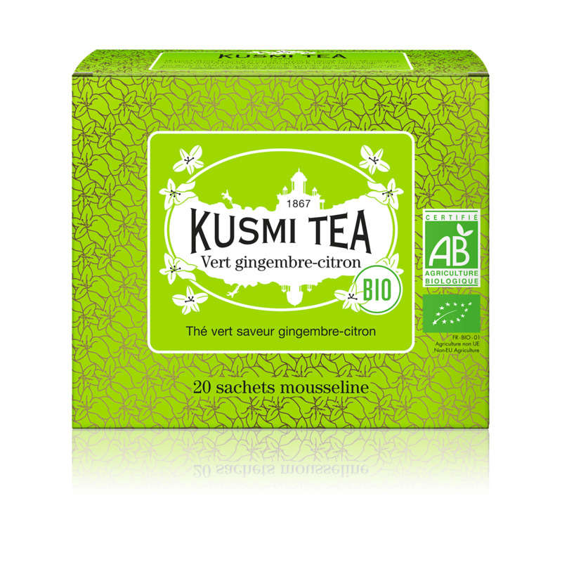 Kusmi Tea Thé Vert Gingembre-Citron Bio 20 Sachets Mousseline 40g