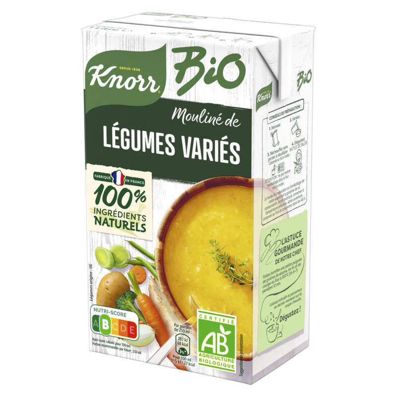 Knorr Soupe Liquide Mouliné de Légumes Variés Bio Brique 1L