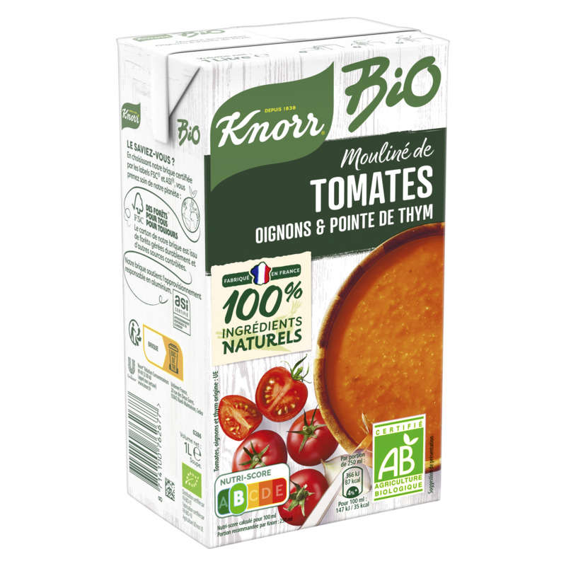 Knorr Soupe Liquide Mouliné de Tomates Oignons et Pointe d'Herbes Bio 1L