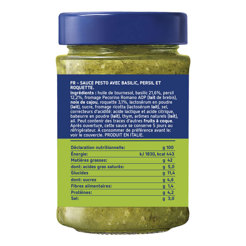 Barilla Sauce pesto basilic et roquette 190g