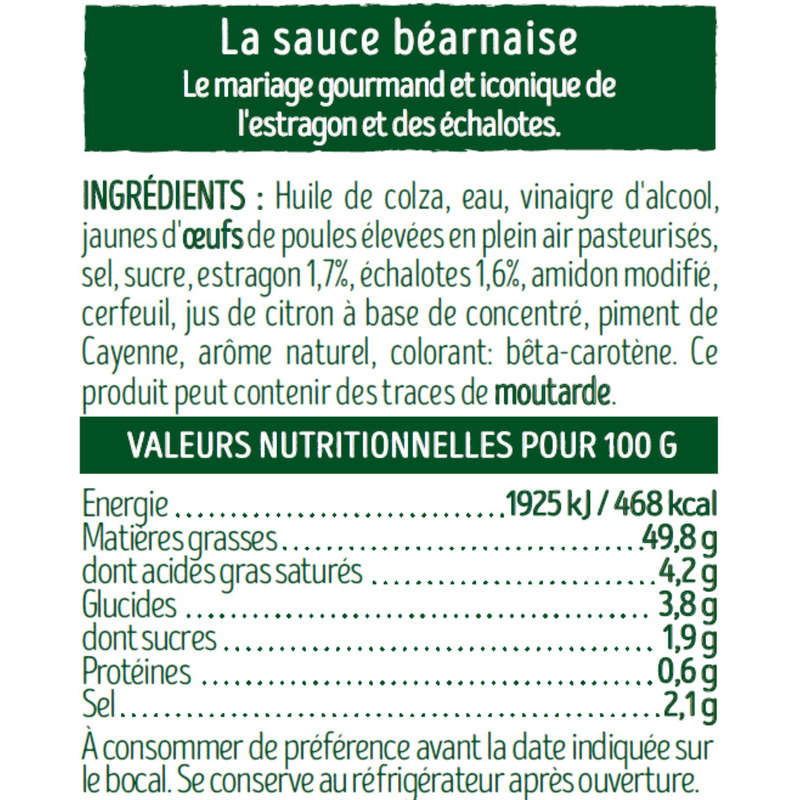 Bénédicta Sauce béarnaise à l'estragon et aux échalotes 260g