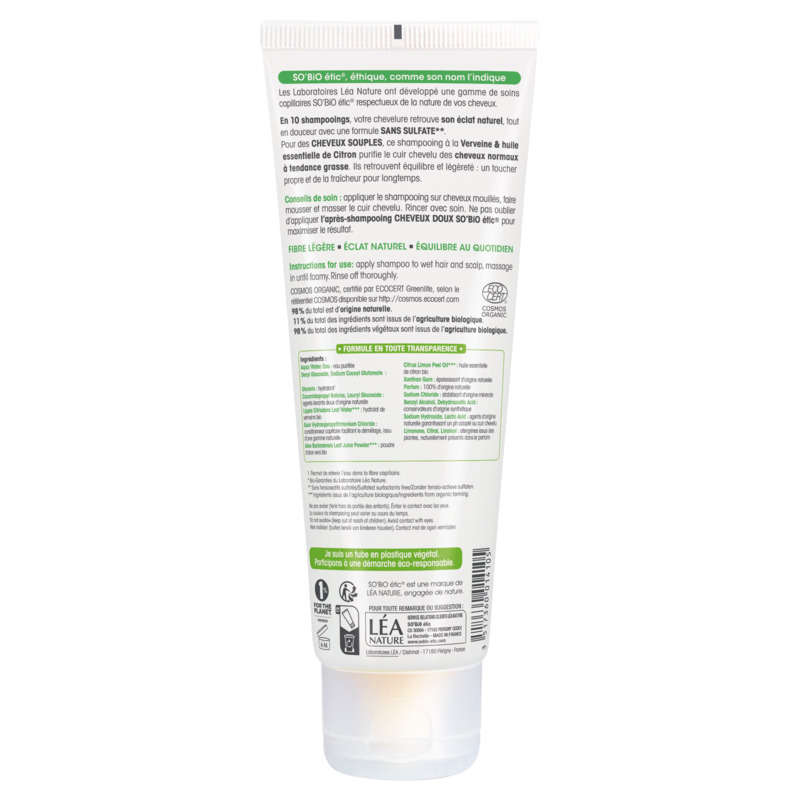 SO'BiO Étic Shampooing Cheveux Souples à la Verveine Bio 250ml