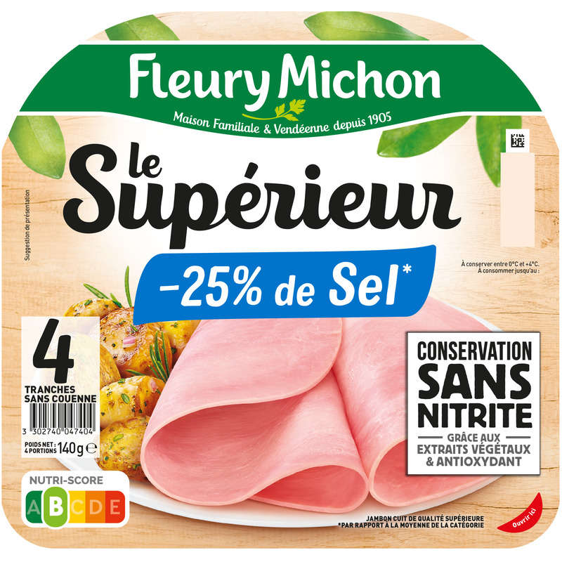 Fleury Michon Le Supérieur Jambon -25% Sel Sans Nitrite x4