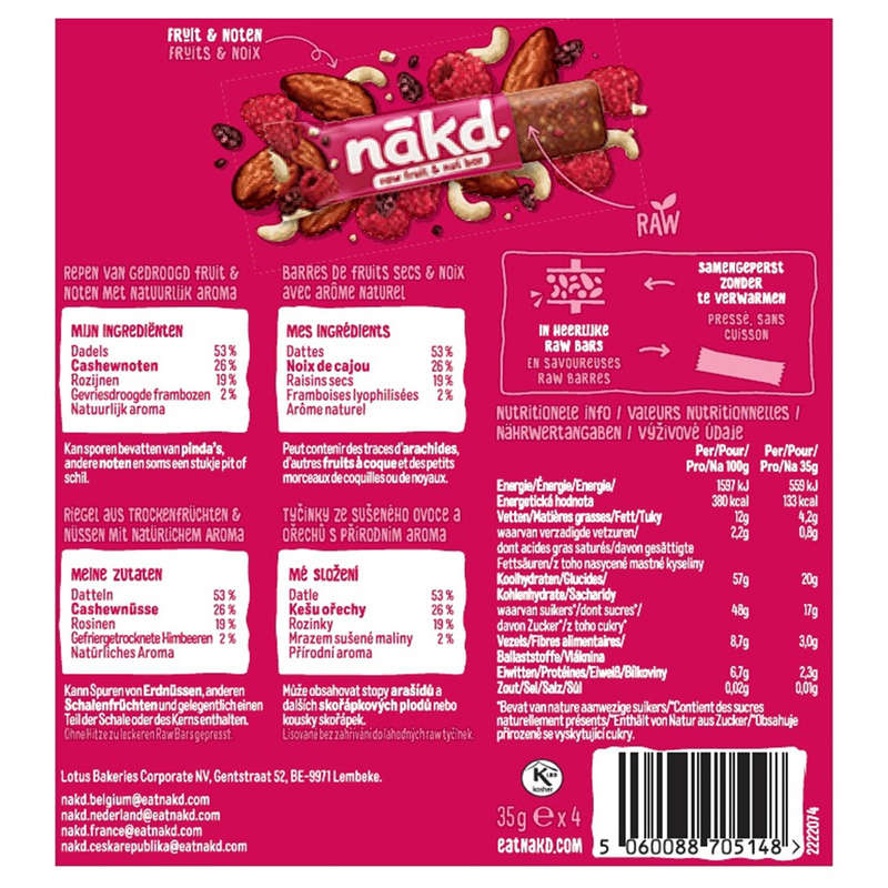 Nakd Barres aux framboise et noix de cajou 4x35g