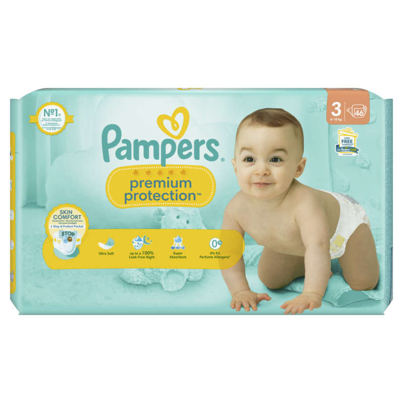 Pampers premium protection taille 3, couches x46, 6kg - 10kg