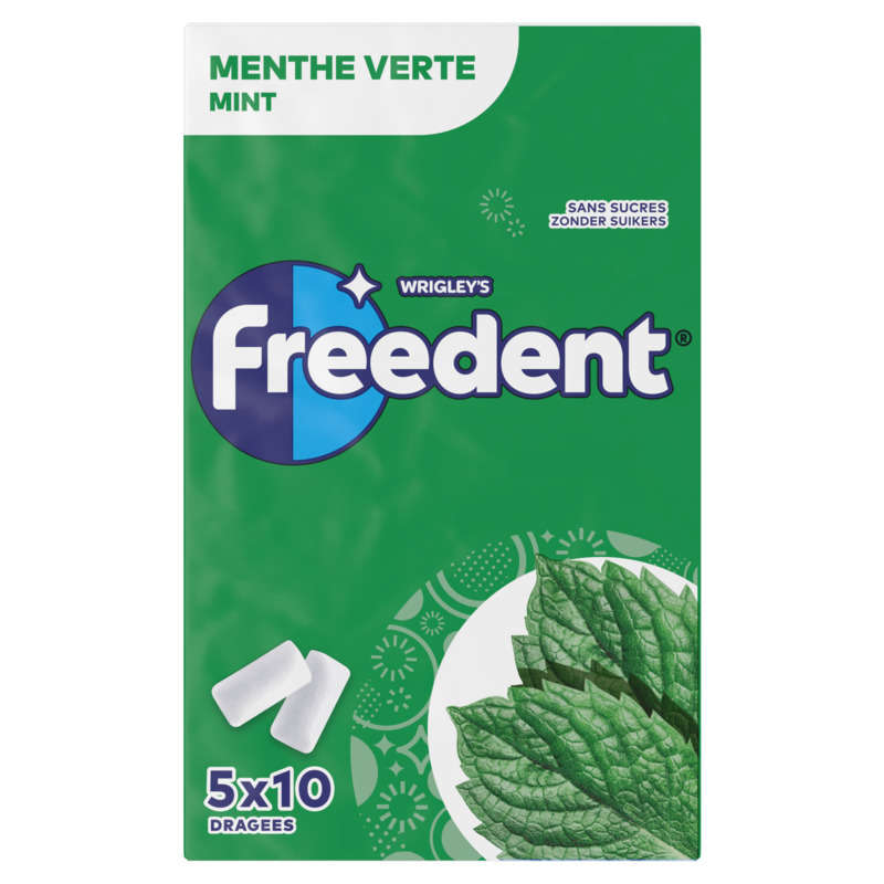 Freedent Chewing-gum Menthe Verte Sans Sucres 5x10 Dragés 70g