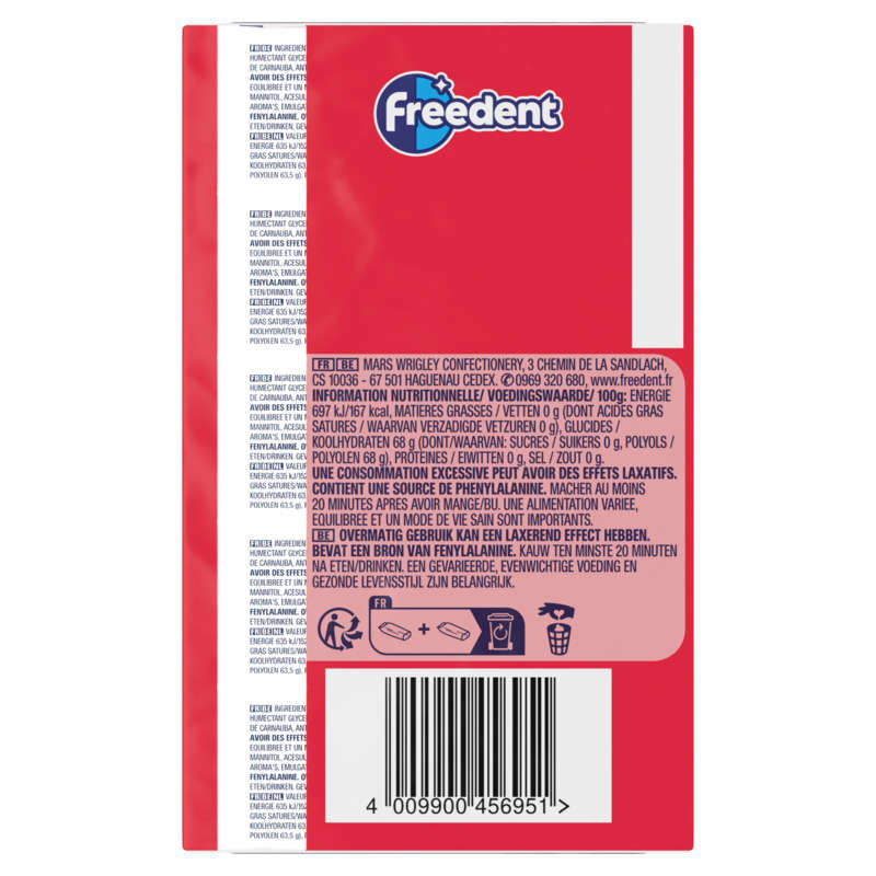 Freedent Goût Fraise 5x10 Dragées 70g