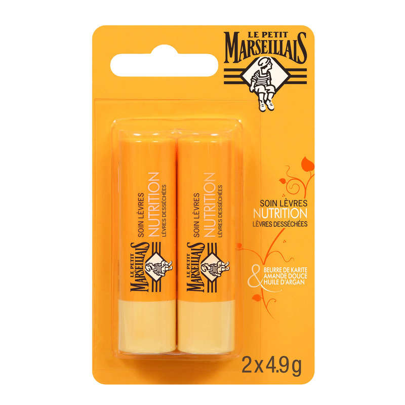 Le Petit Marseillais soin lèvres au karité, amande et argan 2x4,9g