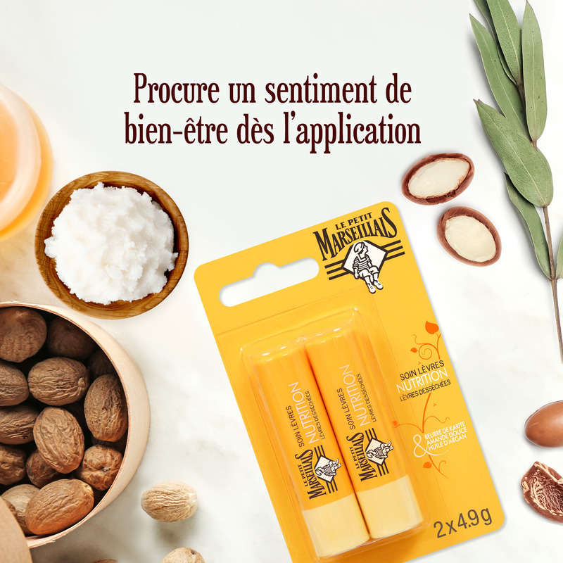 Le Petit Marseillais soin lèvres au karité, amande et argan 2x4,9g